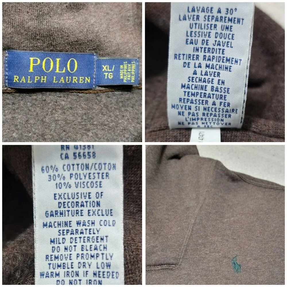Polo Ralph Lauren‎ Mens Brown Shawl Neck Sweater Elbow Patch Long Sleeve Size XL